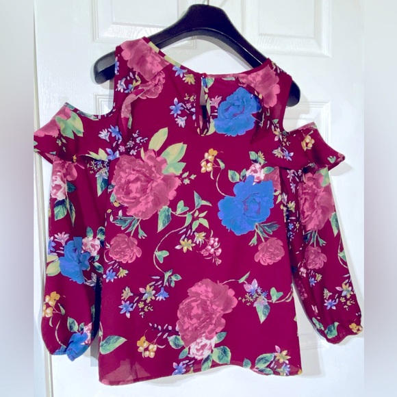 Live 4 Truth Women’s Burgundy Floral Open Shoulder Top Size XL♦️ - Picture 6 of 6